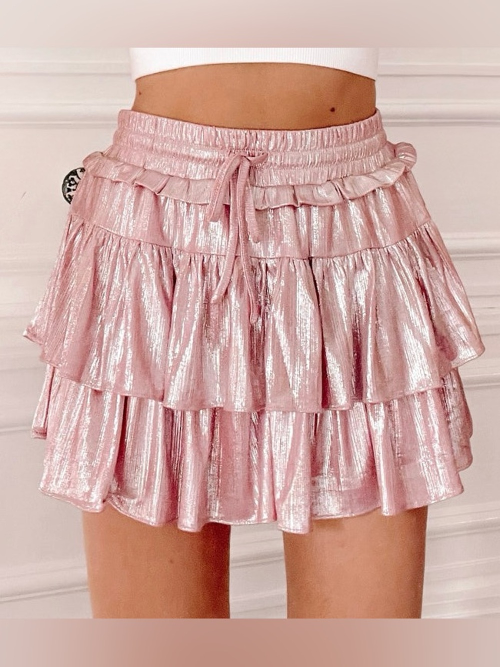 EUC Day + Moon Pink Iridescent Tiered Mini Skort, Size Girl’s Small